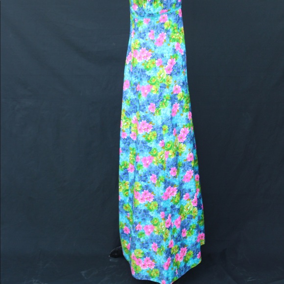 Vintage 70s Vibrant Colored Floral Maxi Dress - Picture 2 of 3